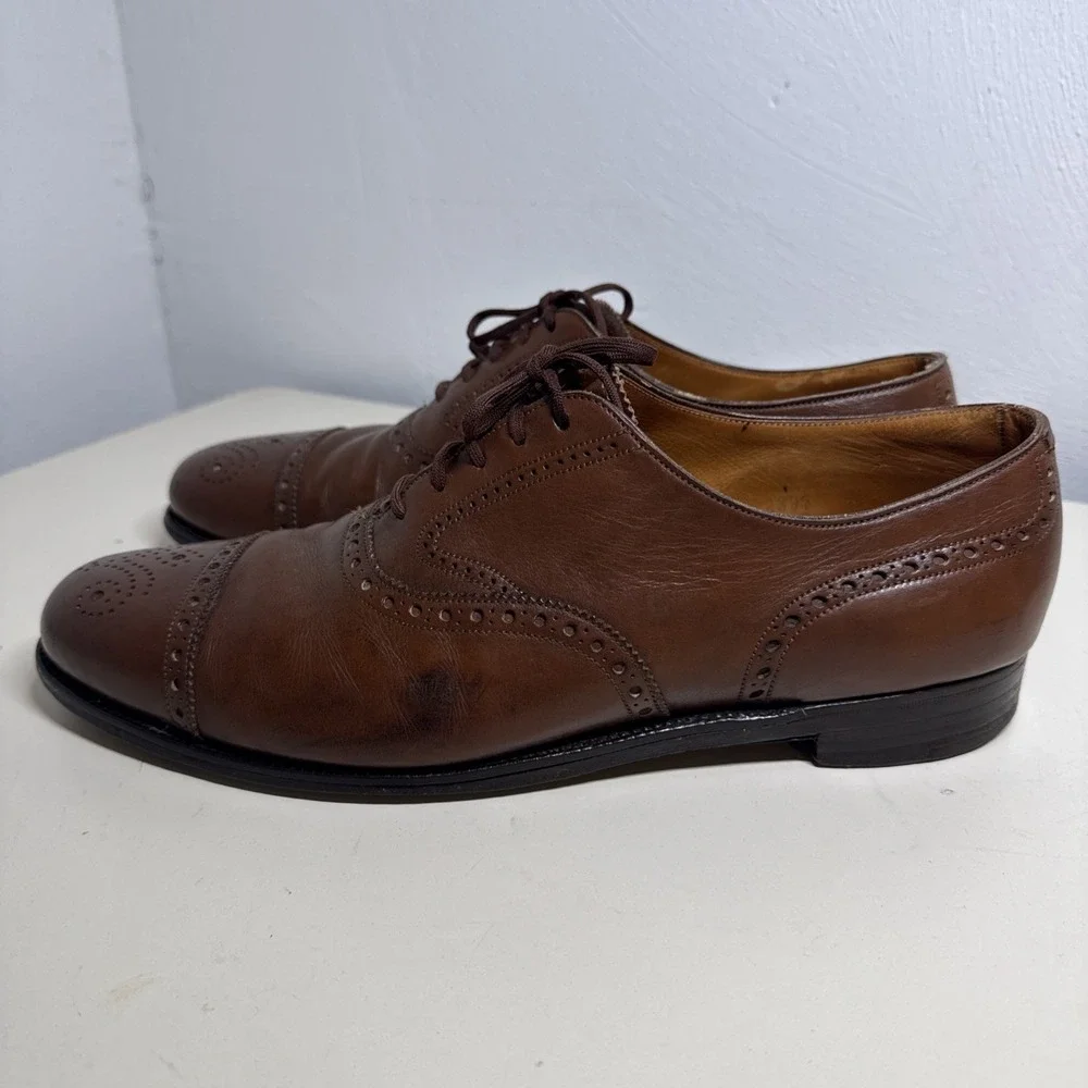 Peal & Co Brooks Brothers Brown Cap Toe Oxford Dress Shoes Mens 9,5 Made England